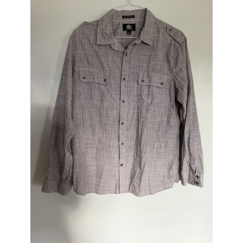 Rock & Republic Mens Textured Long Sleeve Utility Button Up Shirt Gray Large